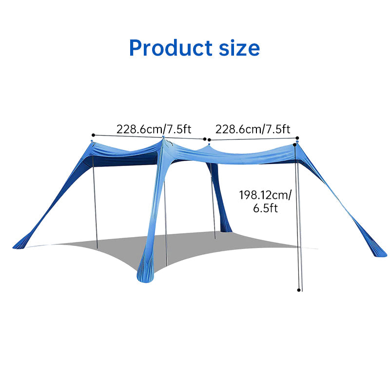Family beach tent, large pop-up parasol, beach shelter, sun shade. Stable poles with portable carry bag. Outdoor shade. - Korvel