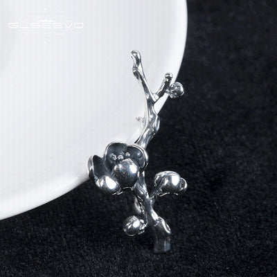 GLSEEVO Vintage Magnolia Brooches For Women Gift 925 Sterling Silver Luxury Brooch Broche Plata De Ley 925 Fine Jewellery - Korvel