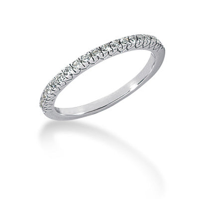 14k White Gold Engraved Fishtail V Pave Diamond Wedding Ring