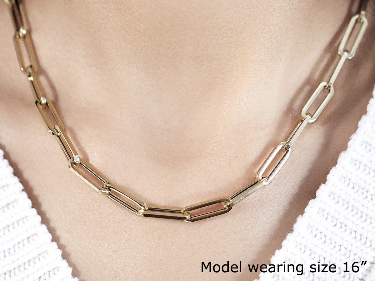 Collier en chaîne large en papier clip en or jaune 14K