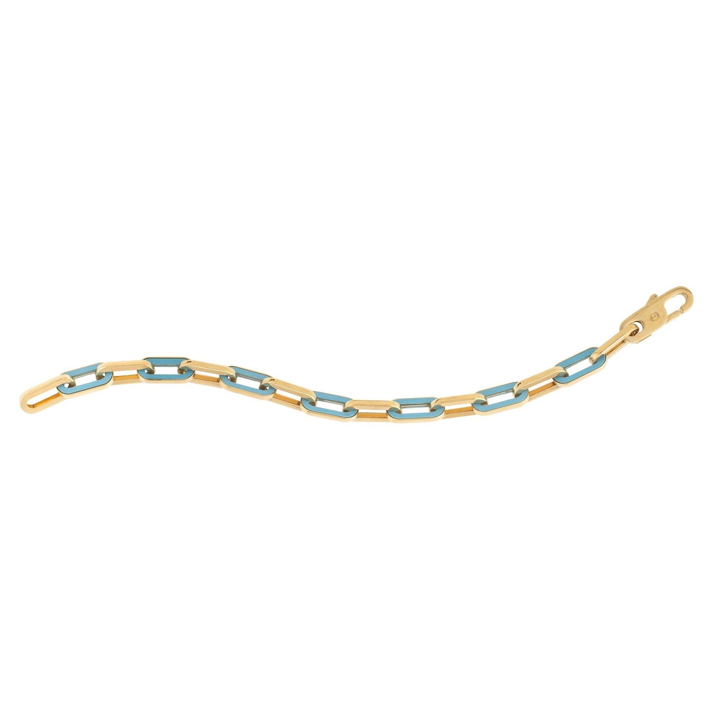 14k Yellow Gold Turquoise Paperclip Gem Link Bracelet