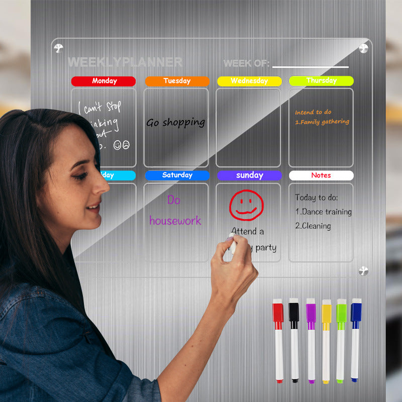 Acrylic message board magnetic refrigerator sticker household erasable calendar transparent note display board - Korvel