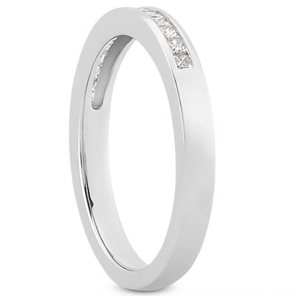 Anillo de boda de diamantes princesa engastados en canal de oro blanco de 14k