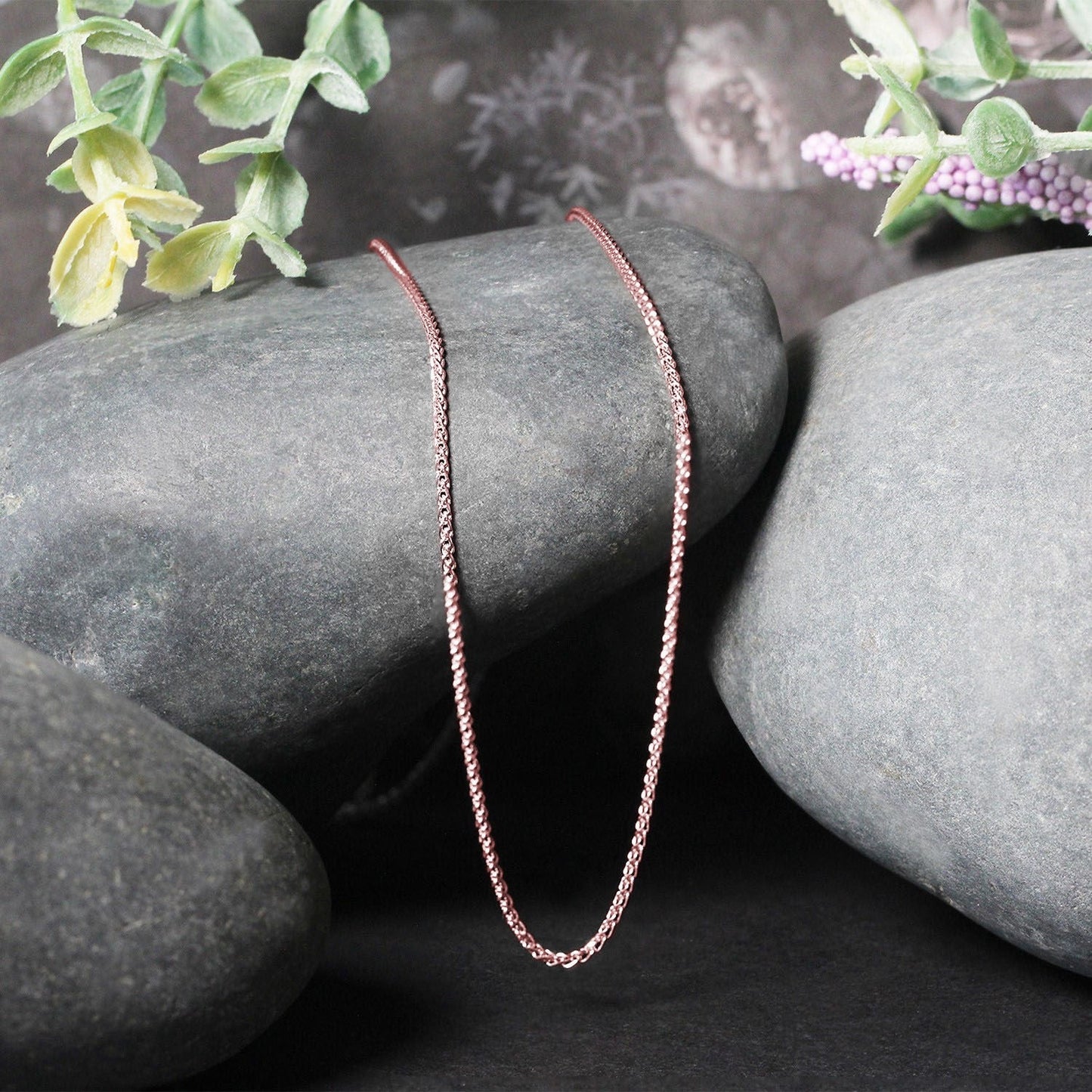 14k Rose Gold Diamond Cut Round Wheat Chain - 1.1mm