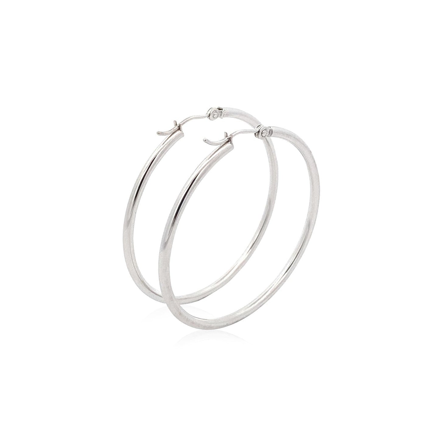 14k White Gold Polished Hoop Earrings - 40 mm