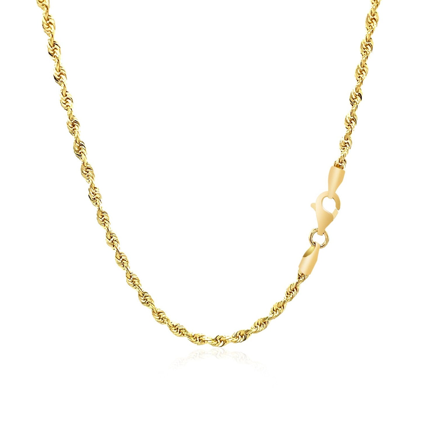 Cadena de cuerda de corte de diamante sólido de oro amarillo de 10k de 2.5 mm