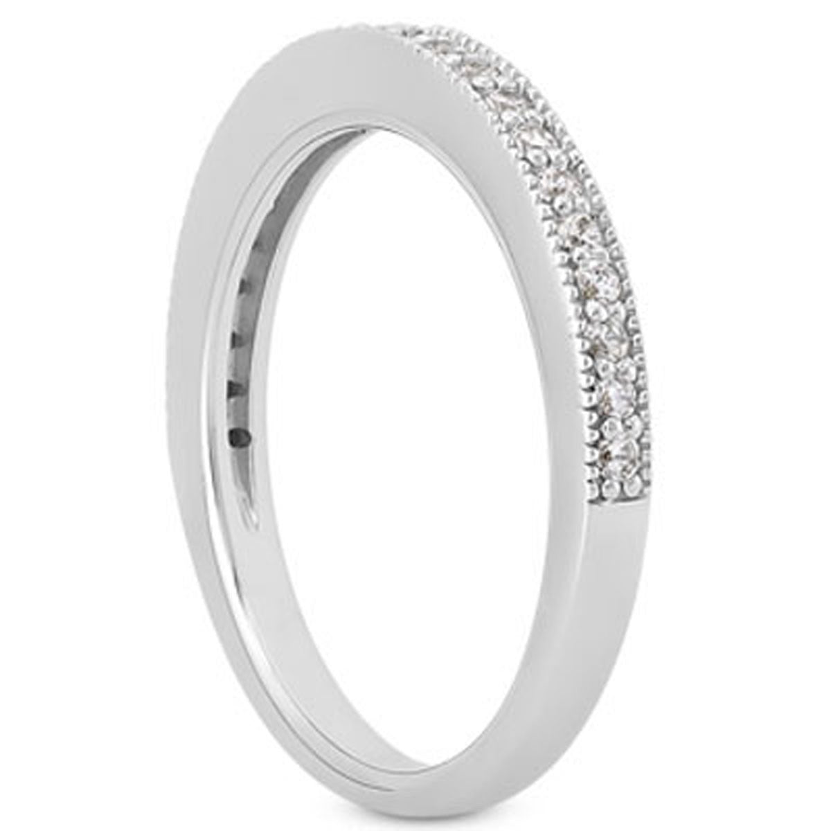 Bague de mariage en or blanc 14k avec diamants pavés et milgrain