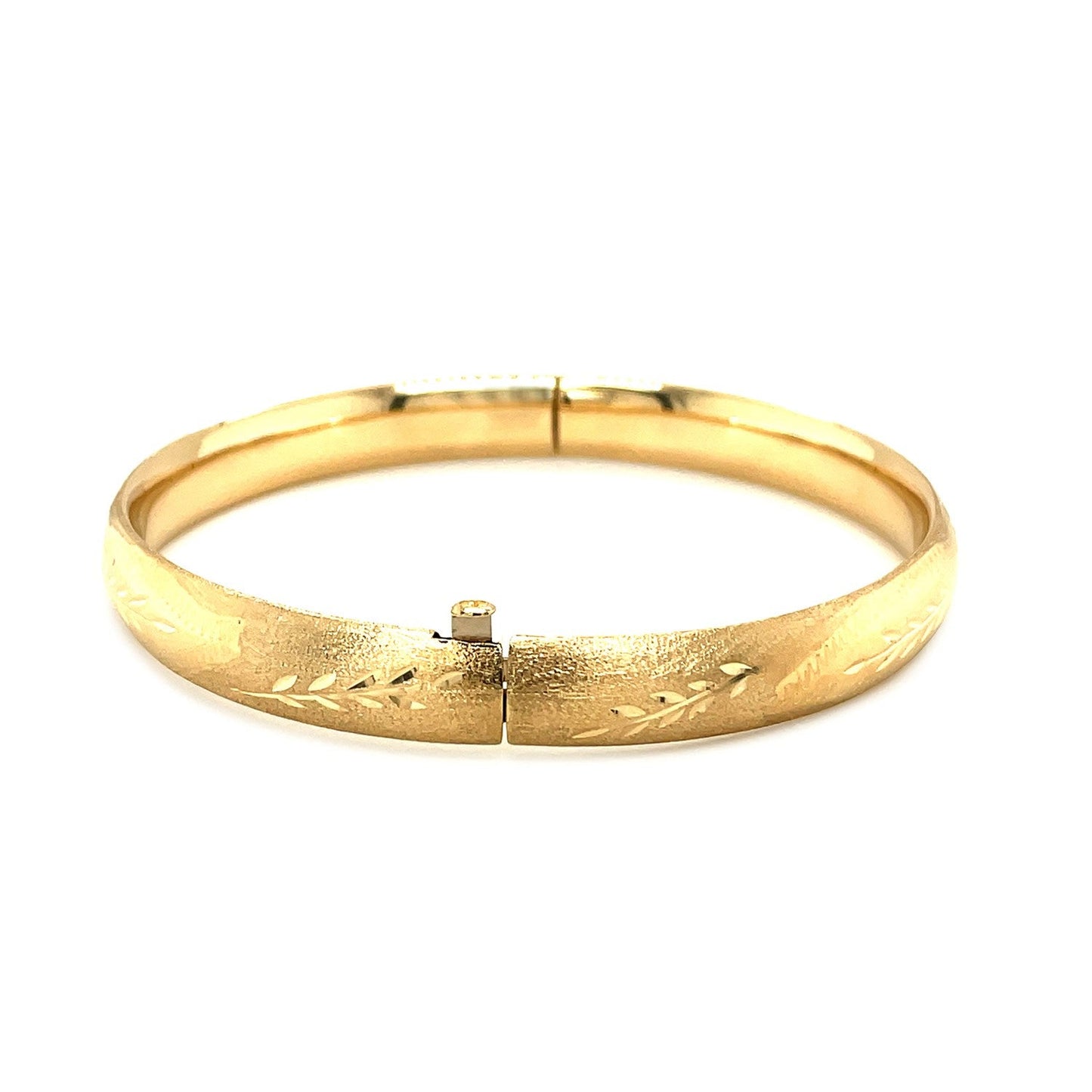 Classic Floral Carved Bangle in 14k Yellow Gold