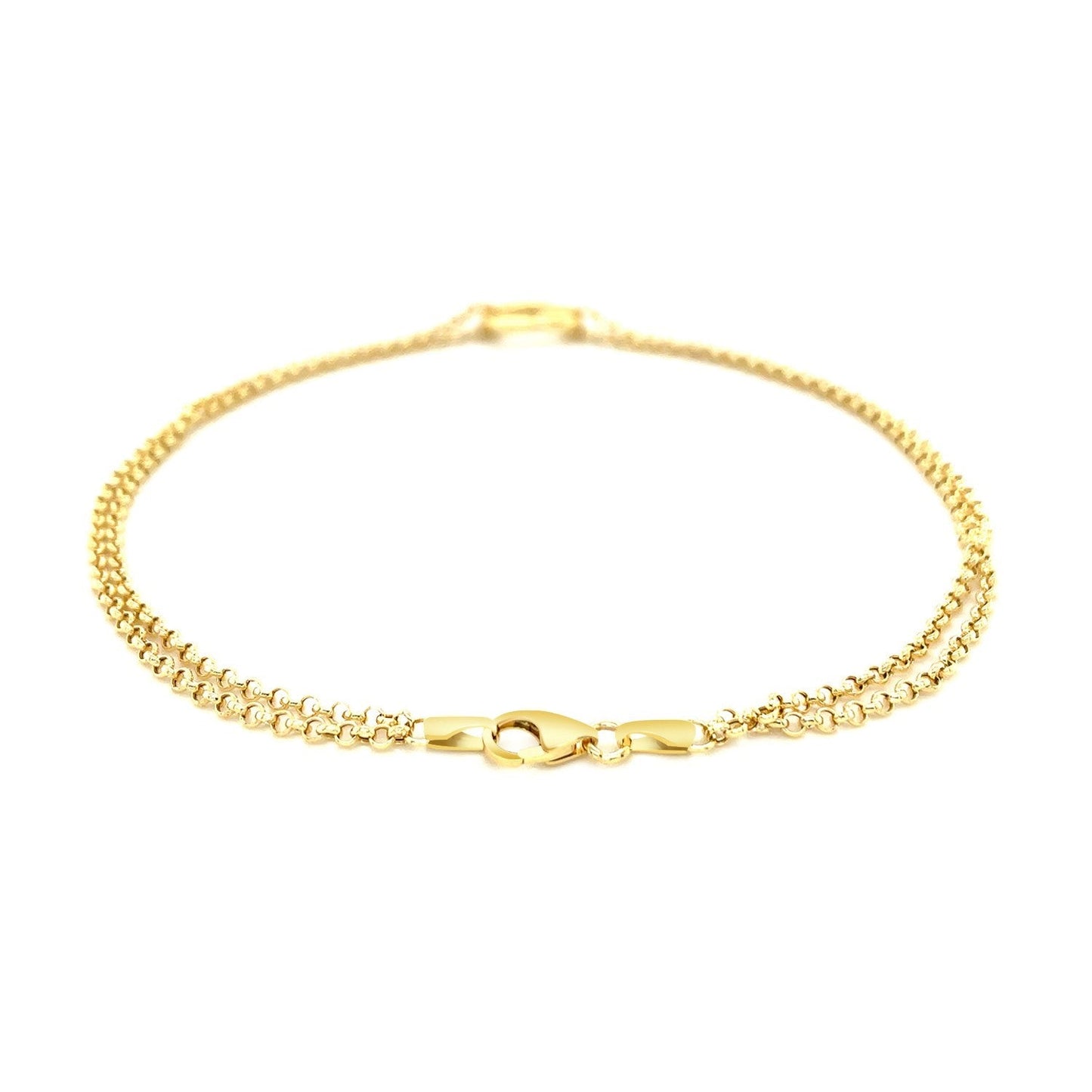 14k Yellow Gold Double Rolo Chain Anklet with Open Heart Station