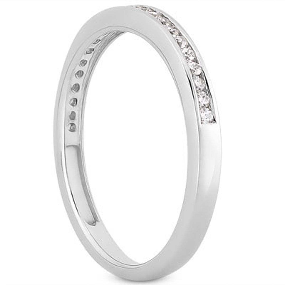 14k White Gold Slender Channel Set Diamond Wedding Ring Band