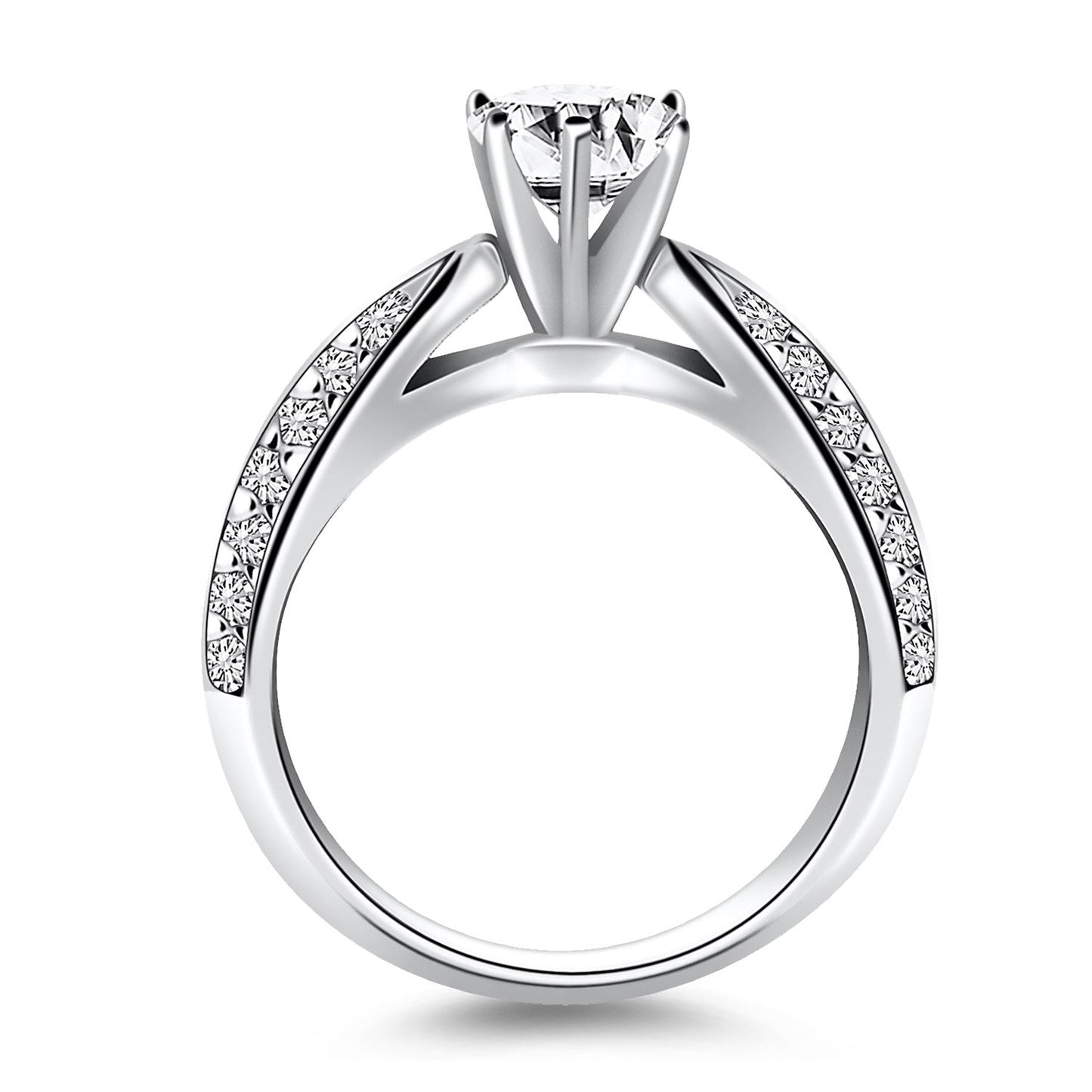 Bague de fiançailles en diamant pavé à double rang en or blanc 14 carats