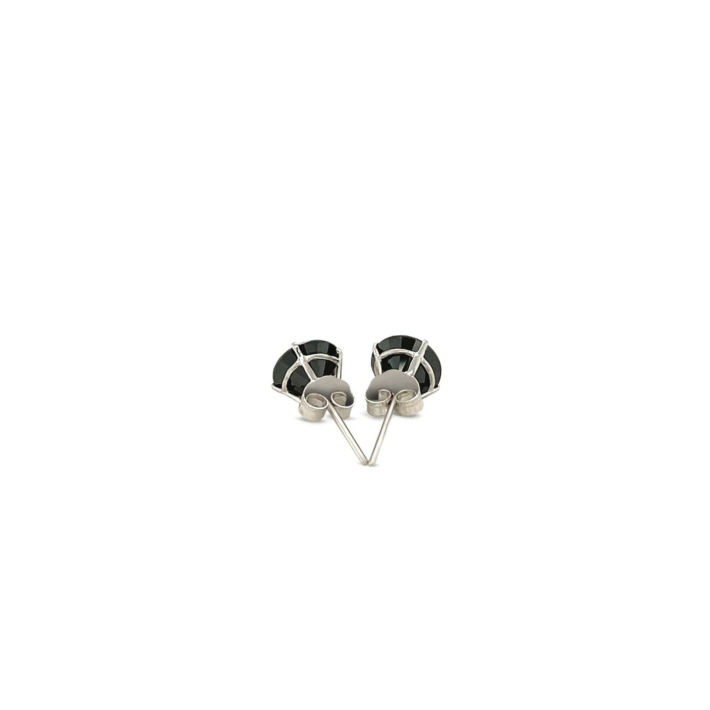 14k White Gold Stud Earrings with Black Cubic Zirconia