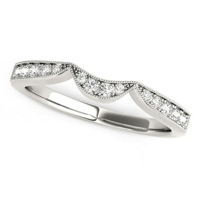 Anillo de Diamantes Curvado Milgrain de Oro Blanco de 14k