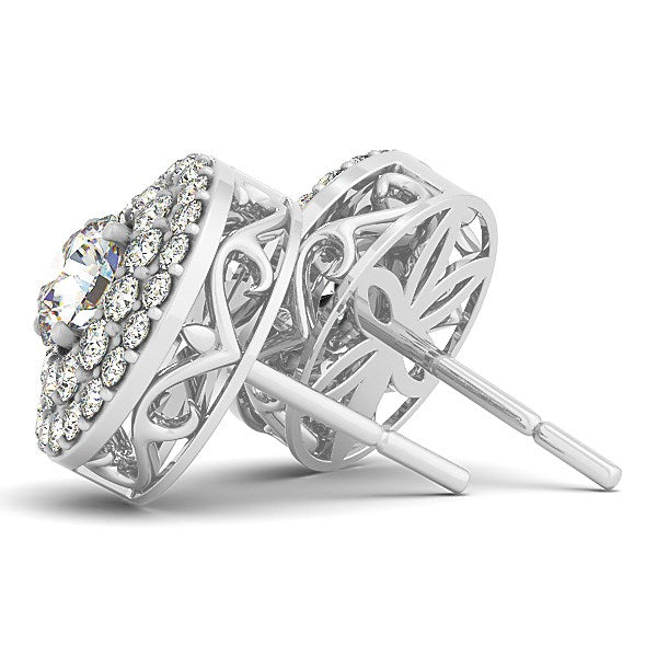 Pendientes de diamantes redondos de doble halo en oro blanco de 14k