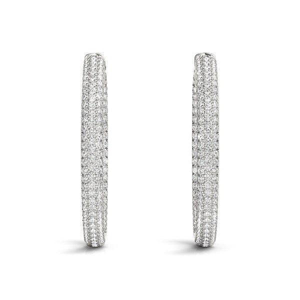 Pendientes de aro de diamantes pavé de dos filas en oro blanco de 14k