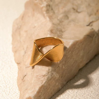 Stainless Steel Stripe Twist Ring - Gold Color Statement Jewelry