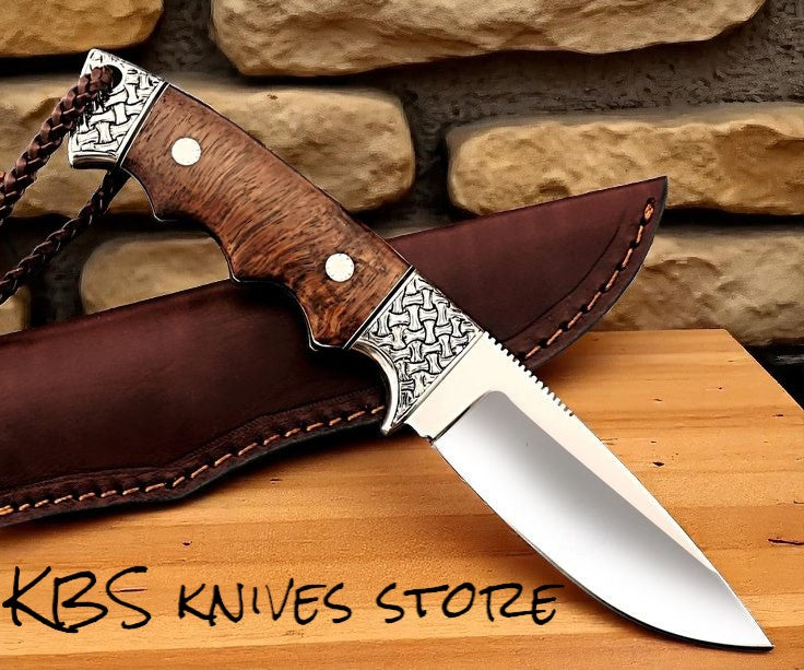 Premium Hunting Skinning Knife – 9" D2 Steel Blade with Elegant Burl Rosewood Handle - Korvel