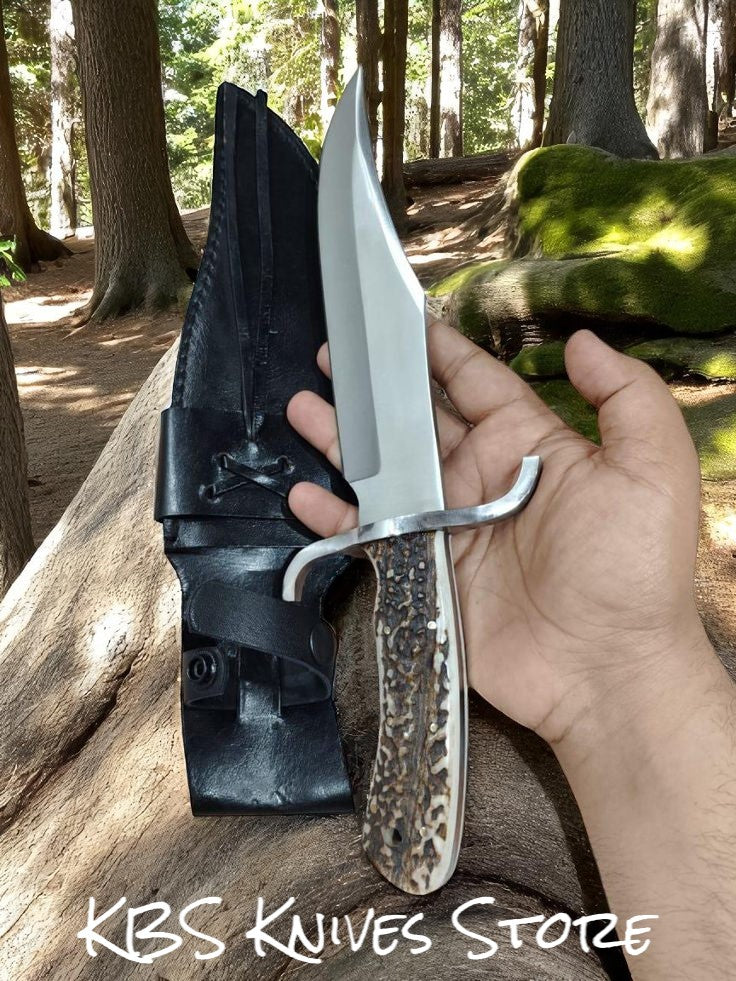 Premium Hunting Knife – 12" D2 Steel Blade with Authentic Antler Handle - Korvel