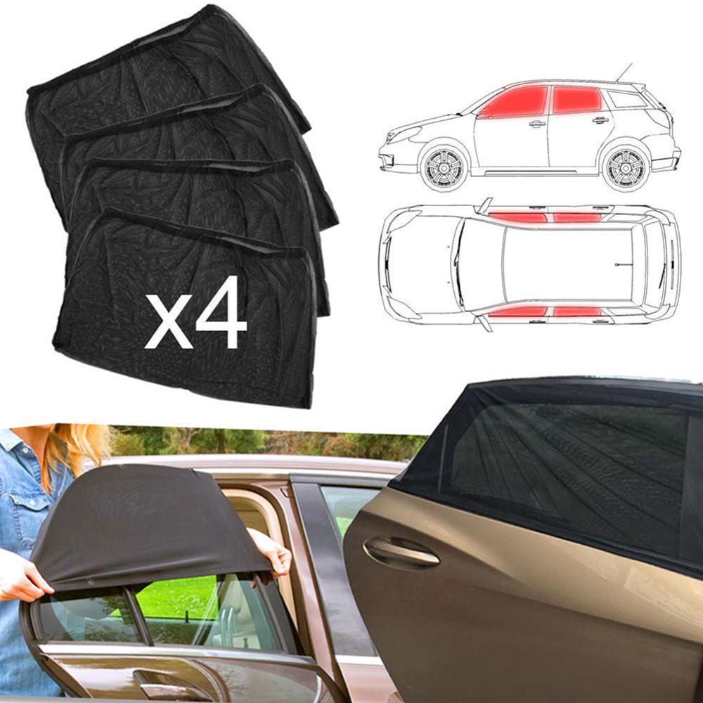 SALE 4pcs Car Front & Rear Side Window Sun Visor Shade Mesh Cover Sunshade insulation anti-mosquito Fabric Shield UV Protector - Korvel