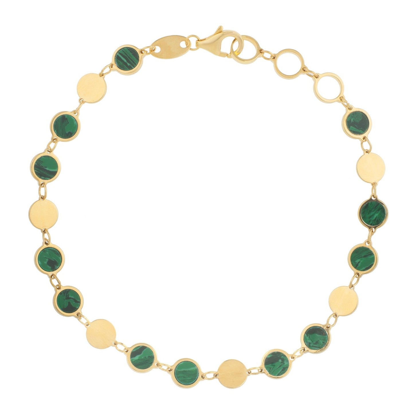 Pulsera de cadena geométrica de malaquita en oro amarillo de 14k
