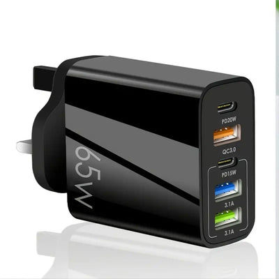 Standard PD65W mobile phone charger 4A type-c PD+3USB multi port European, American, English travel charging head - Korvel