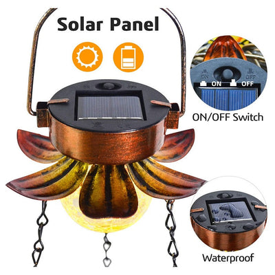 Solar Hanging Bird Bath - 24 Inch Glass Feeder with Sunflower Design