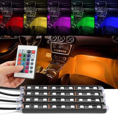 4pcs Car RGB LED Strip Light LED Strip Lights Colors Car Styling Decorative Atmosphere Lamps Car Interior Light With Remote - Korvel