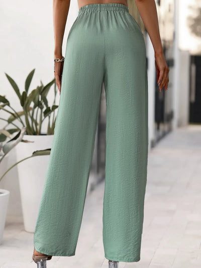 Tied High Waist Wide Leg Pants in Sage