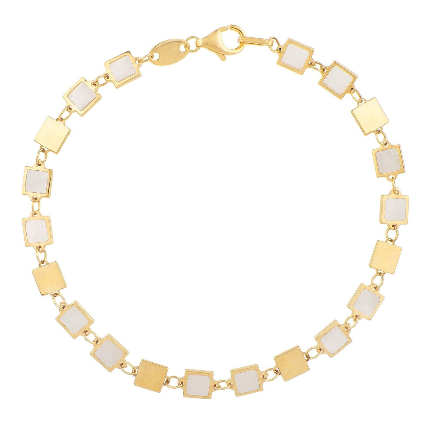 Bracelet en chaîne en gemme miroir géométrique en or jaune 14 carats avec MOP