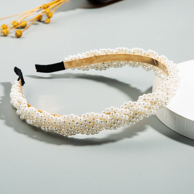 Korean Style Fashion Beautiful Wind Full Of Pearl Hair Hoop Girl Super Fairy Headband Temperament Wild Simple Head Buckle - Korvel