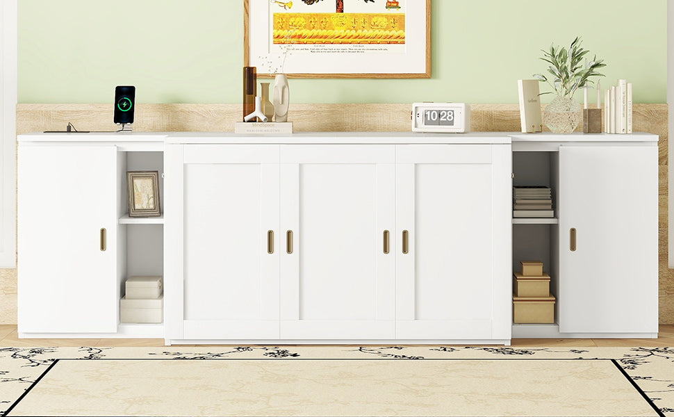 Full Size Murphy Bed with Shelves and USB Ports - White