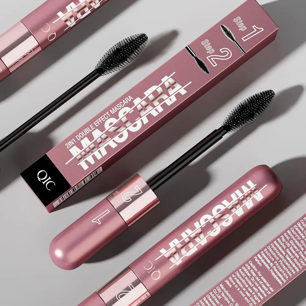 Double Head Black Mascara Waterproof Lengthens Extension Eyelashes Non-smudge Lengthening Volume 5D Silk Fiber Mascara Cosmetics - Korvel