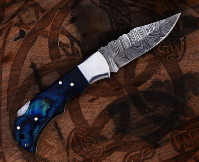 Personalized Damascus Steel Folding Knife - Exceptional Gift for Him - Korvel
