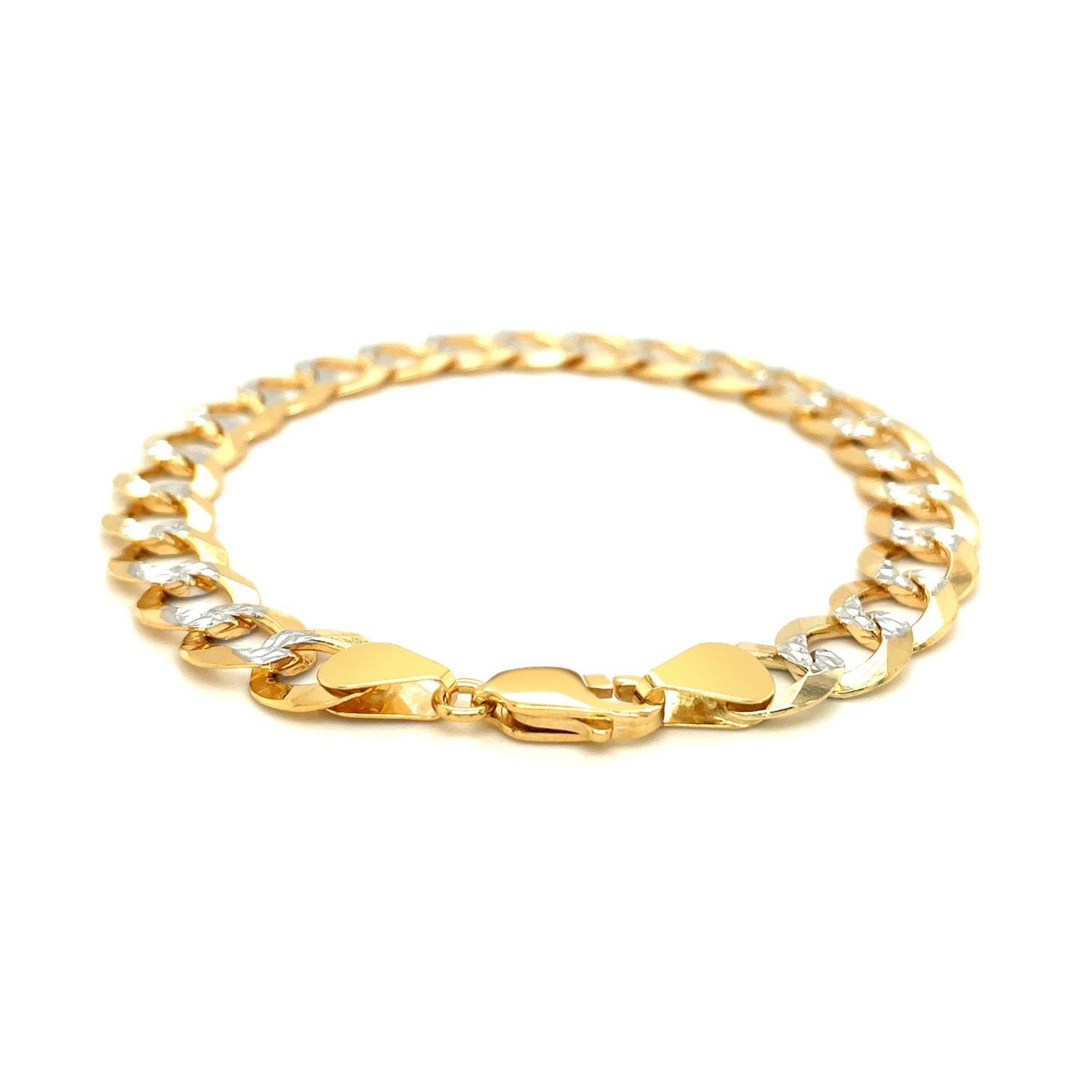 14k Two Tone Gold Pave Curb Bracelet - 10 mm Width