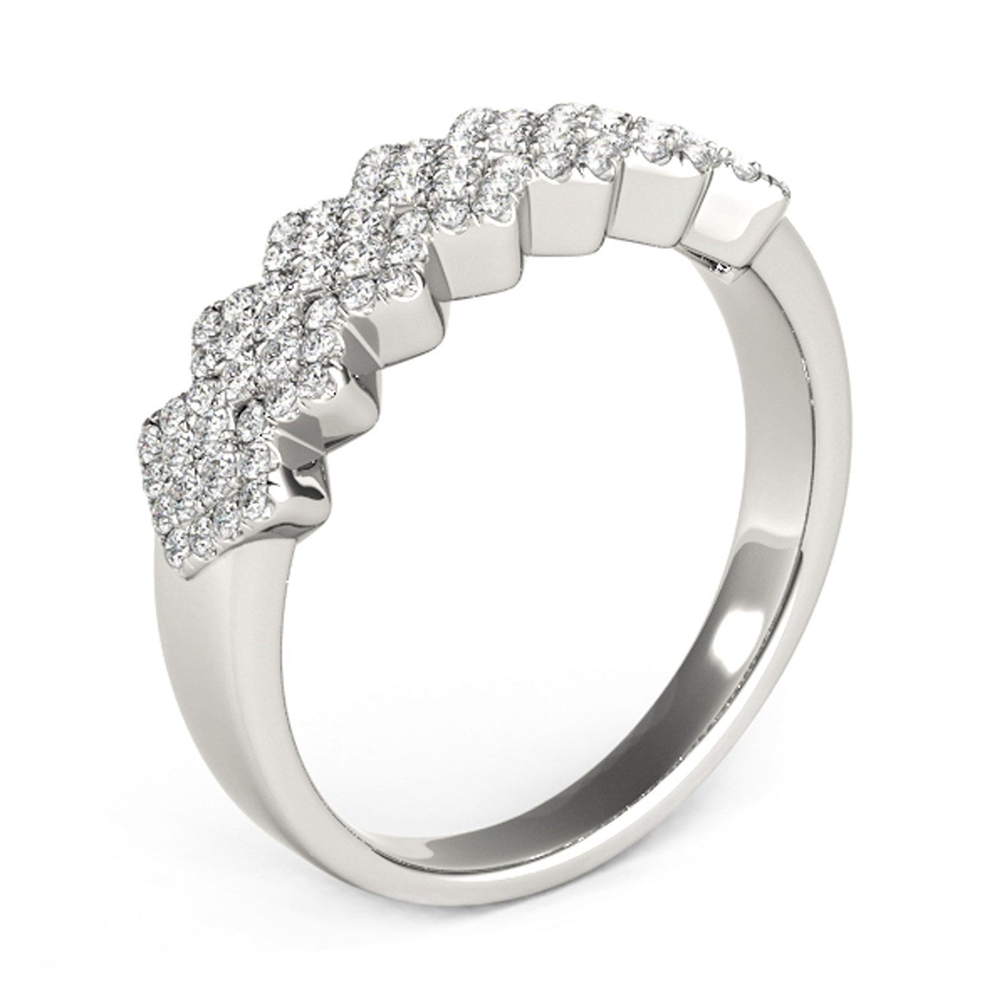 Diamond Studded Wide Multi-Diagonal Pattern Ring in 14k White Gold