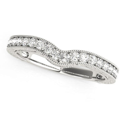 14k White Gold Bead Border Curved Diamond Wedding Band