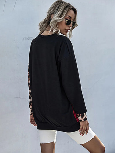 Leopard Contrast Long Sleeve Sweatshirt - Korvel
