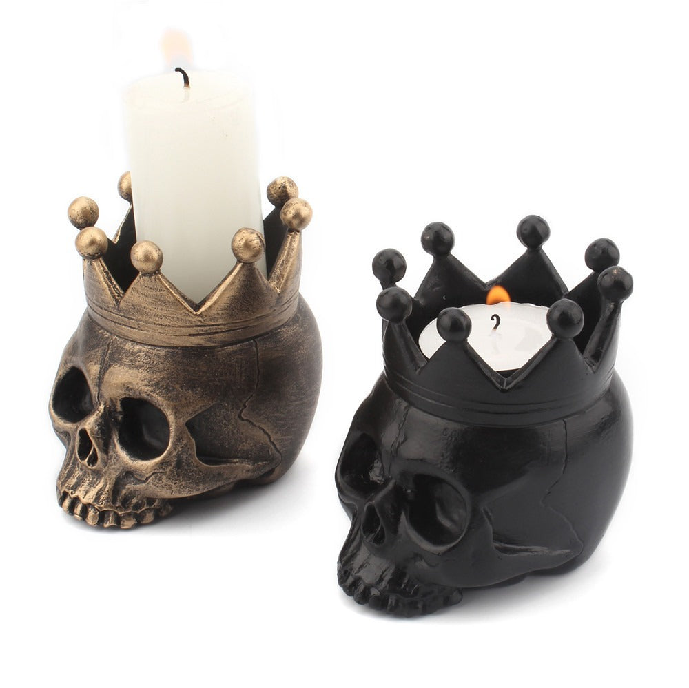 Elegant Resin Crown Skull Candle Holder