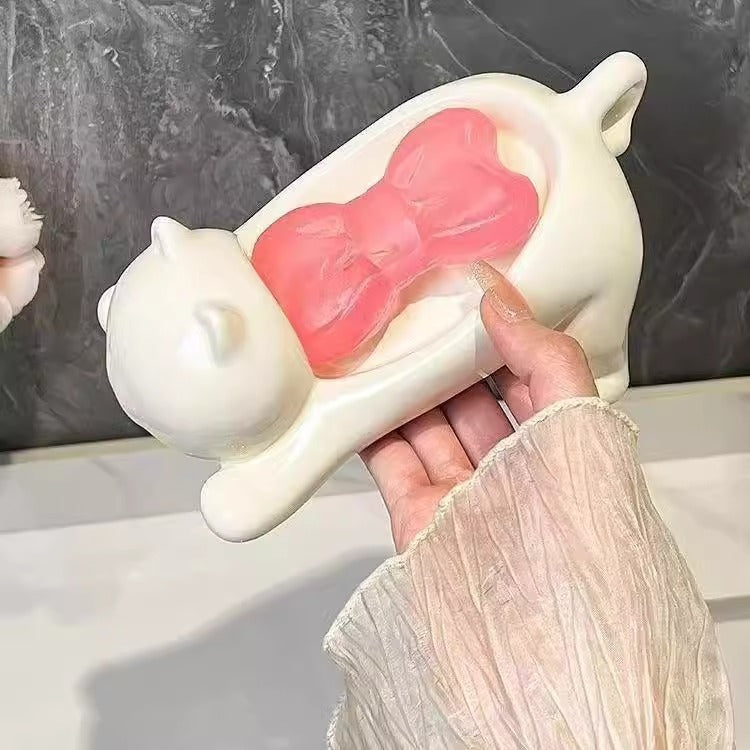 Cat soap box bathroom products bathroom accessories soap dish soap box cute pet cat drainage basket anti slip - Korvel