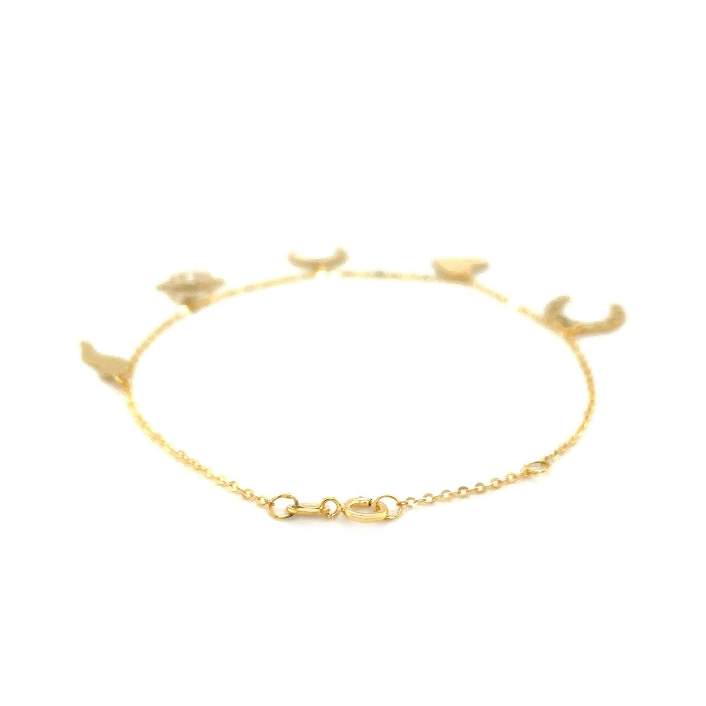 14k Yellow Gold 7-Inch Bracelet with Polished Charms