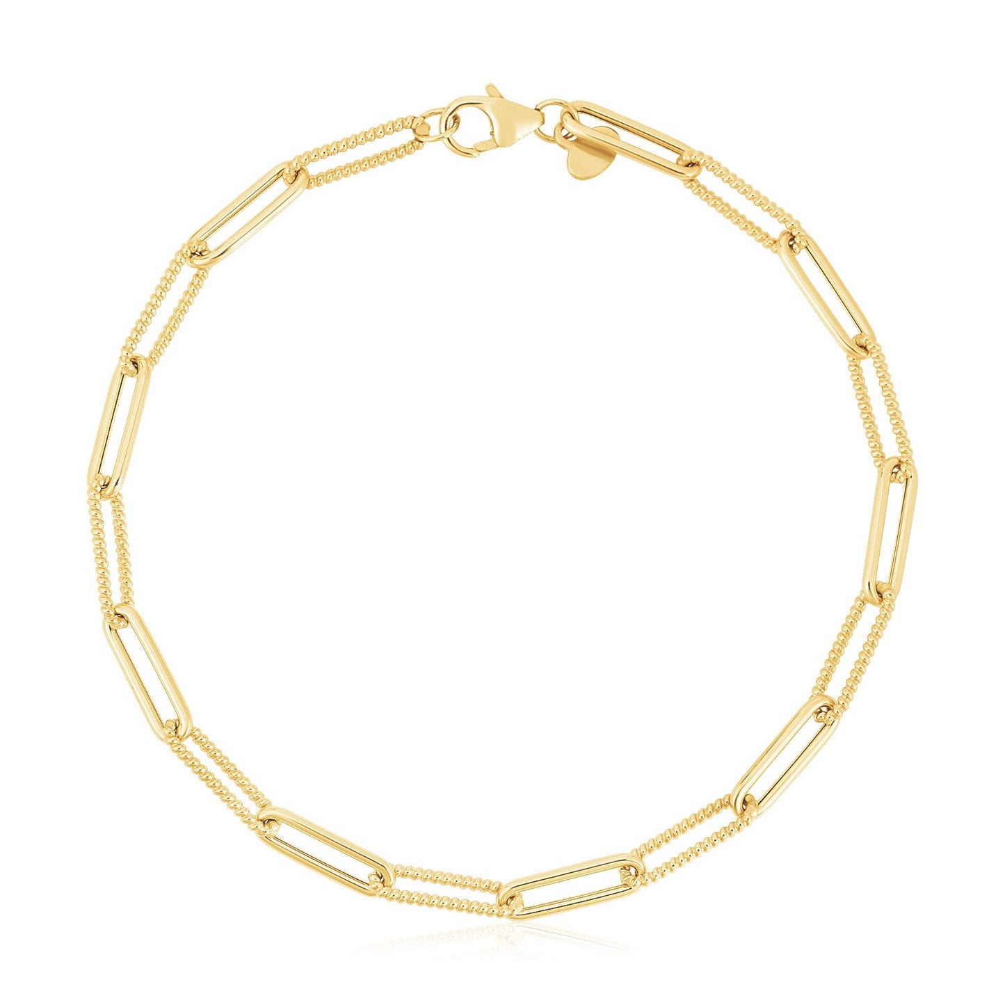 Pulsera de eslabones de papel con cuentas alternas de oro amarillo de 14k con alto pulido