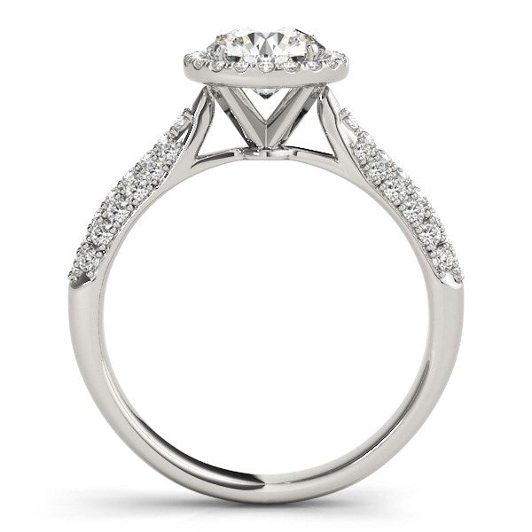 Bague de fiançailles en diamant halo en or blanc 14k avec bande pavée