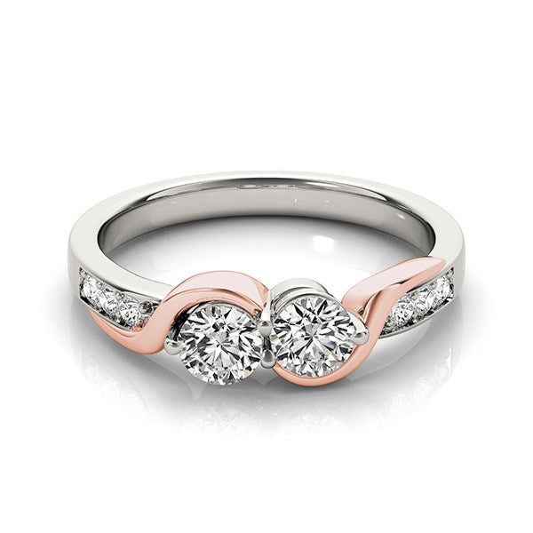 Bague en or blanc et rose 14 carats avec deux diamants en courbe