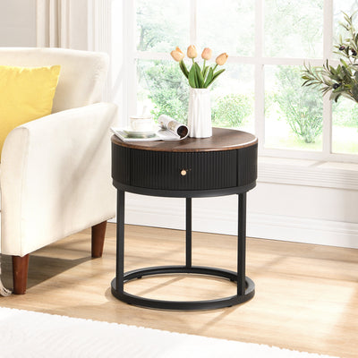 Round Nightstand with Drawer, 19.68 Inch Wood End Table with Storage, Small Table or Living Room, Bedroom and Small Spaces - Korvel
