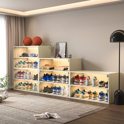 Off white Glass Door Shoe Box Shoe Storage Cabinet For Sneakers With RGB Led Light - Korvel