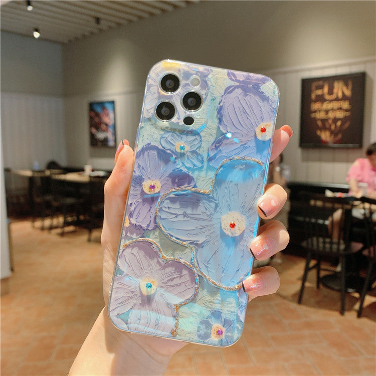 Coque de téléphone florale en peinture à l'huile élégante pour modèles d'iPhone