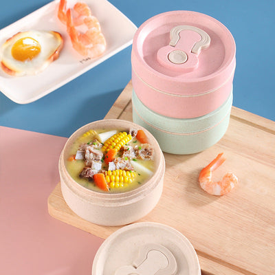 Sealed portable wheat straw insulated lunch box lunch box can be heated in microwave 650ml round lunch box - Korvel