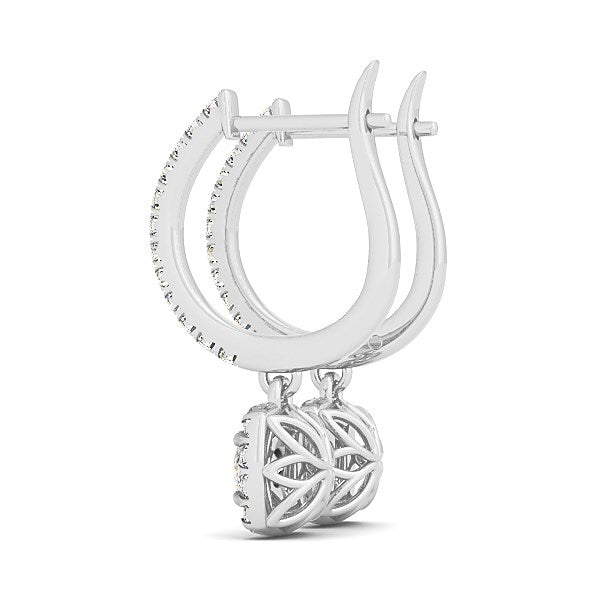 Cushion Shape Halo Style Diamond Drop Earrings in 14k White Gold