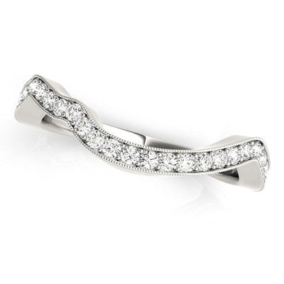 14k White Gold Milgrained Curve Style Diamond Wedding Band