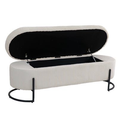 COOLMOR storage Ottoman chair with safety hinge and soft cushion fabric storage Ottoman stool (beige) - Korvel